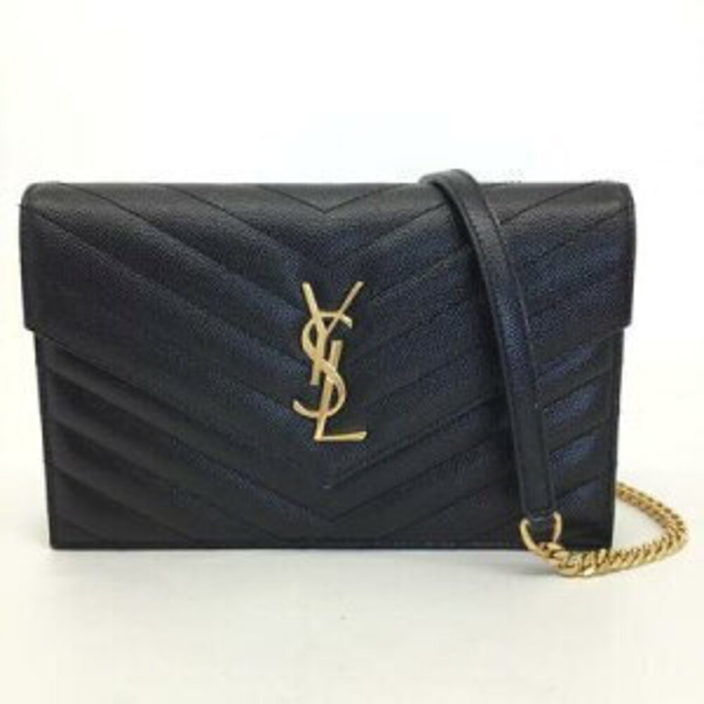 SAINT LAURENT Chain Wallet Bag Envelope Shoulder Clutch Black Leather